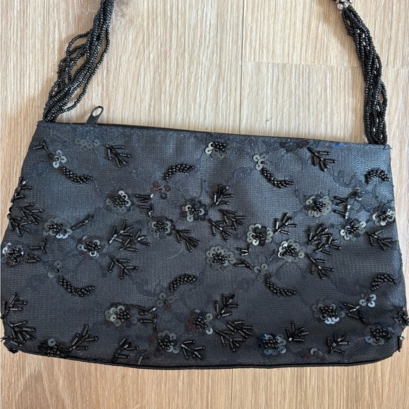 April Cornell Black Beaded Evening  Bag Purse – Floral Embellished Vintage - Picture 3 of 6
